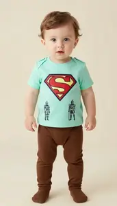 Baby Boy Super Hero Cool Minty Top With A Pattern Of Little