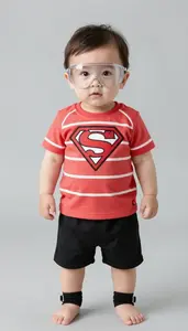 Baby Boy Super Hero Coral Red Sporty Shirt With White