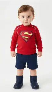 Baby Boy Super Hero Crimson High Collar Top With White Seams