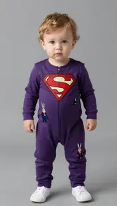 Baby Boy Super Hero Deep Violet Jumpsuit With A Pattern Of