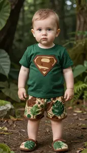 Baby Boy Super Hero Deep Forest Green Tunic With Brown Earth