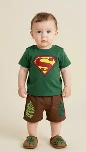 Baby Boy Super Hero Deep Forest Green Tunic With Brown Earth