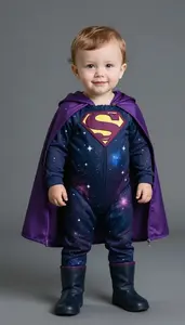 Baby Boy Super Hero Deep Indigo Purple Cape Over Bright Navy