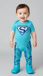 Baby Boy Super Hero Electric Turquoise Bright Bodysuit With