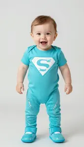 Baby Boy Super Hero Electric Turquoise Bright Bodysuit With