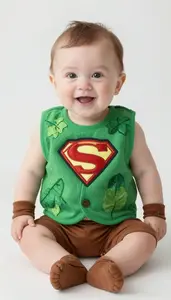 Baby Boy Super Hero Forest Green Leaf Stitched Vest With