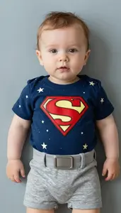 Baby Boy Super Hero Indigo Night Sky Top With Star Prints