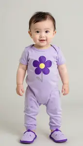 Baby Boy Super Hero Lavender Romper With Purple Flower