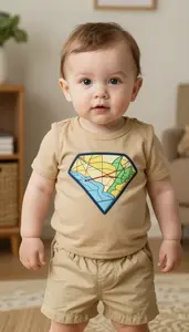 Baby Boy Super Hero Little Explorer In A Tan Top With A