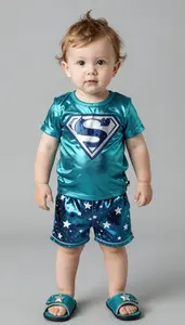 Baby Boy Super Hero Metallic Teal Tunic With Silver Star
