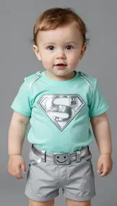 Baby Boy Super Hero Mint Aqua Layered Tunic With Silver