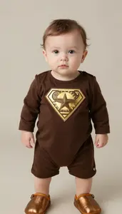 Baby Boy Super Hero Rich Chocolate Brown Tunic With Gold Sun