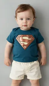 Baby Boy Super Hero Rich Teal Top With A Bronze Medallion