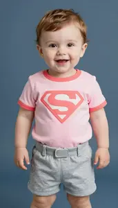 Baby Boy Super Hero Soft Pink Sunrise Top With Coral Edges