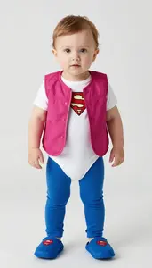 Baby Boy Super Hero Vibrant Magenta Vest Over A Simple White