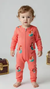 Baby Boy Super Hero Vibrant Coral Jumpsuit With A Pattern Of