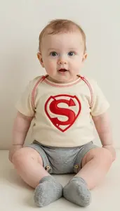 Baby Boy Super Hero Warm Beige Classic Tunic With Red