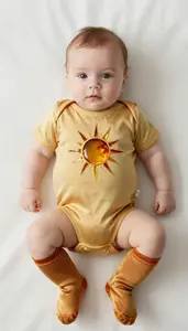 Baby Boy Super Hero Warm Honey Gold Bodysuit With Amber Sun