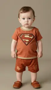 Baby Boy Super Hero Warm Terracotta Tunic With Earth Tone