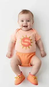 Baby Boy Super Hero Warm Apricot Peach Romper With Coral Sun