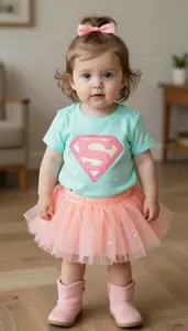 Baby Girl Superhero Aqua Glow Shirt With Tiny Star Print And