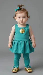 Baby Girl Superhero Baby Girl Sporting Teal Colored Short