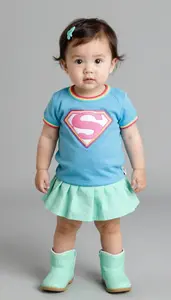 Baby Girl Superhero Baby Blue Glow Blouse With Rainbow