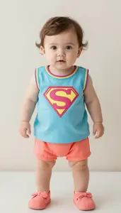 Baby Girl Superhero Baby Blue Glow Tunic With Rainbow Trim