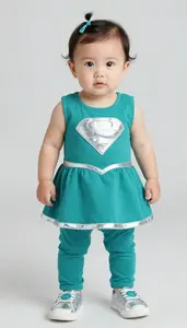 Baby Girl Superhero Baby Girl In Teal Dress With Silver Wave