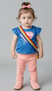 Baby Girl Superhero Baby Blue Sparkle Blouse With Rainbow