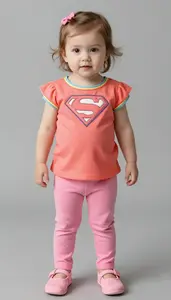 Baby Girl Superhero Coral Glow Blouse With Rainbow Piping