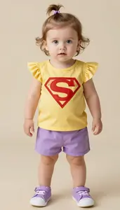 Baby Girl Superhero Golden Sunshine Blouse With Puff Sleeves