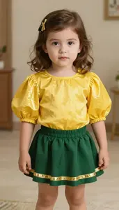 Baby Girl Superhero Golden Yellow Top With Puffy Lantern