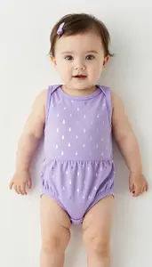 Baby Girl Superhero Lavender One Piece With A Gathered Skirt