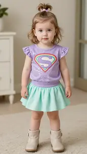 Baby Girl Superhero Lavender Sparkle Blouse With Rainbow