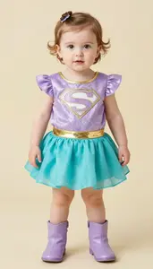 Baby Girl Superhero Lavender Sparkle Blouse With Golden Trim