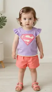 Baby Girl Superhero Lilac Glow Blouse With Pearl Hem And