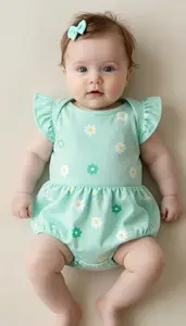 Baby Girl Superhero Mint Green One Piece With A Gathered