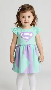 Baby Girl Superhero Mint Green And Lilac Color Blocked Dress