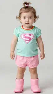 Baby Girl Superhero Mint Shimmer Top With Rainbow Collar And
