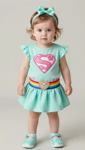 Baby Girl Superhero Mint Sparkle Tunic With Rainbow Sash And