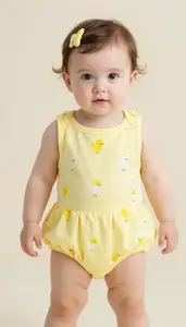 Baby Girl Superhero Pale Yellow One Piece With A Gathered