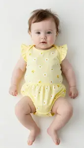 Baby Girl Superhero Pale Yellow One Piece With A Gathered