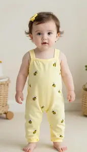 Baby Girl Superhero Pale Yellow Jumpsuit With A Sweetheart