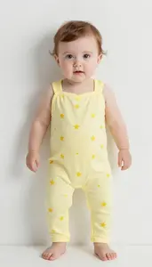 Baby Girl Superhero Pale Yellow Jumpsuit With A Sweetheart