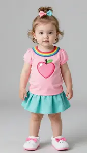 Baby Girl Superhero Peach Glow Tunic With Rainbow Collar And