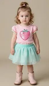 Baby Girl Superhero Peach Sparkle Blouse With Rainbow Piping