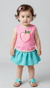 Baby Girl Superhero Peach Glow Tunic With Pearl Hem And Aqua