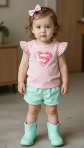 Baby Girl Superhero Peach Sparkle Blouse With Rainbow Trim