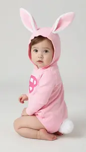 Baby Girl Superhero Pink Romper With A Bunny Tail Puff At